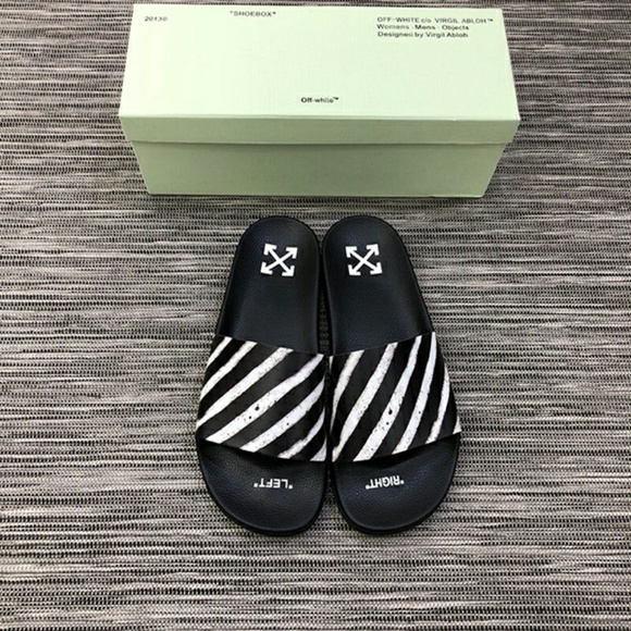 off white striped slides